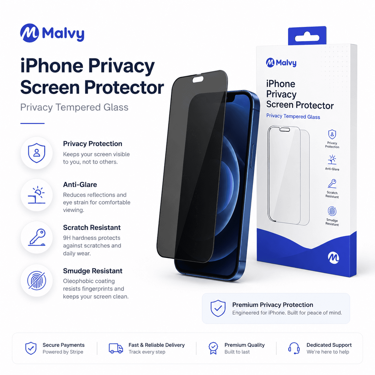 iPhone 13 privacy tempered glass screen protector by Malvy